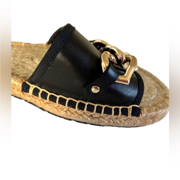Heart Chain Black Leather Espadrille Sliders - Picture 6 of 7
